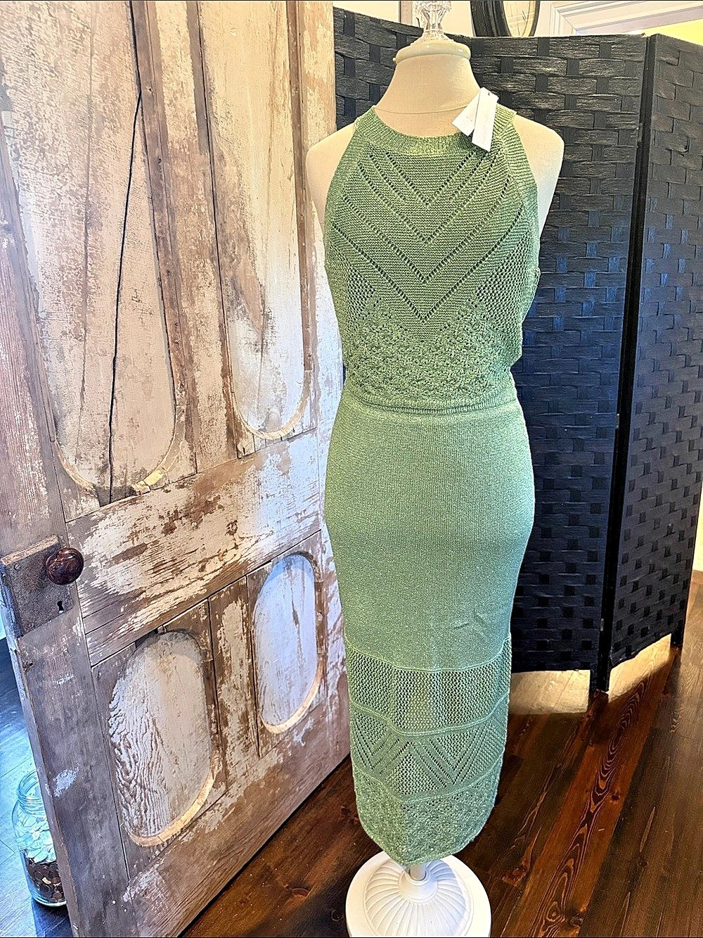 House of Harlow 1960 Green Midi Knit 2 piece skirt and top NWT